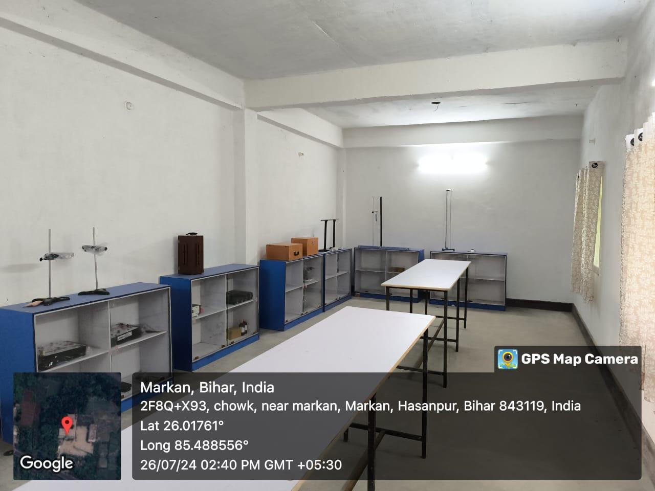 Physics laboratory with workbenches and equipment